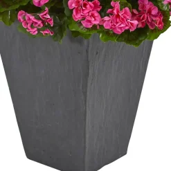 2.7ft. UV Resistant Pink Artificial Geranium in Slate Planter