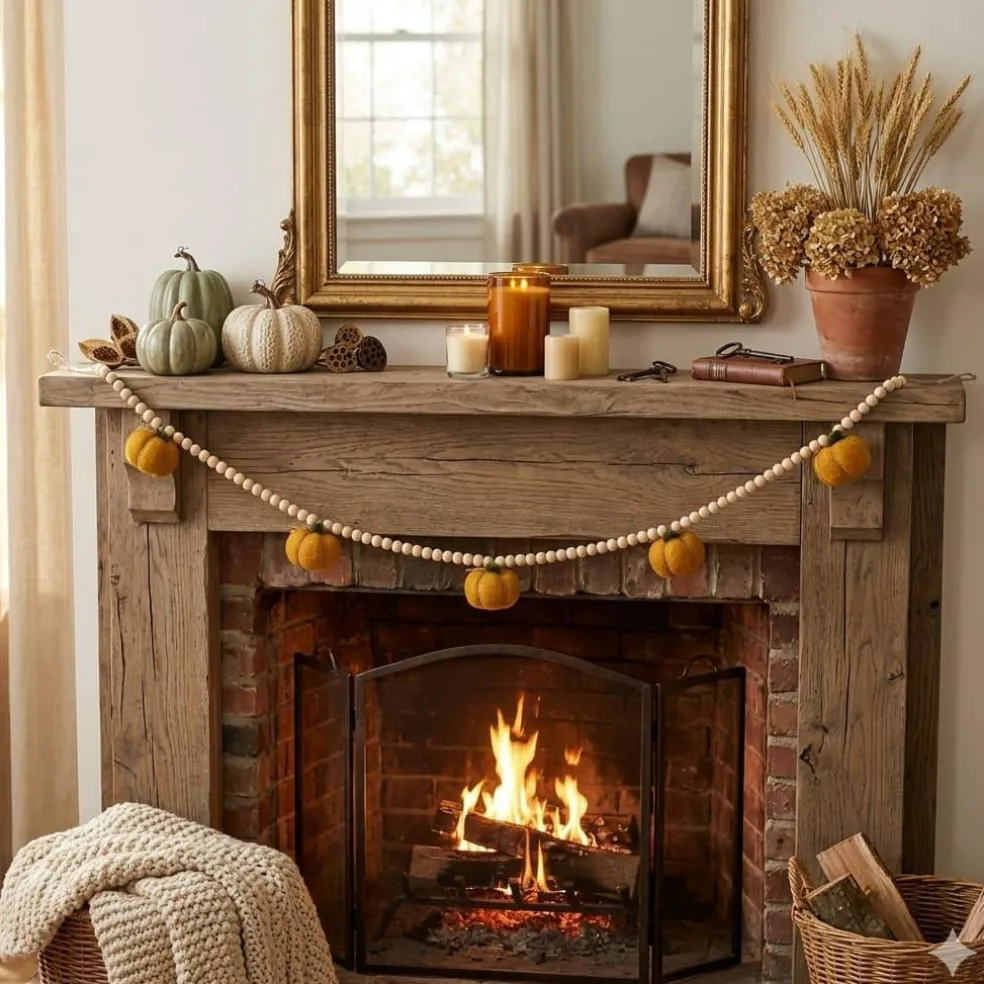 6ft. Wool Pumpkin & Wood Bead Garland by Ashland®