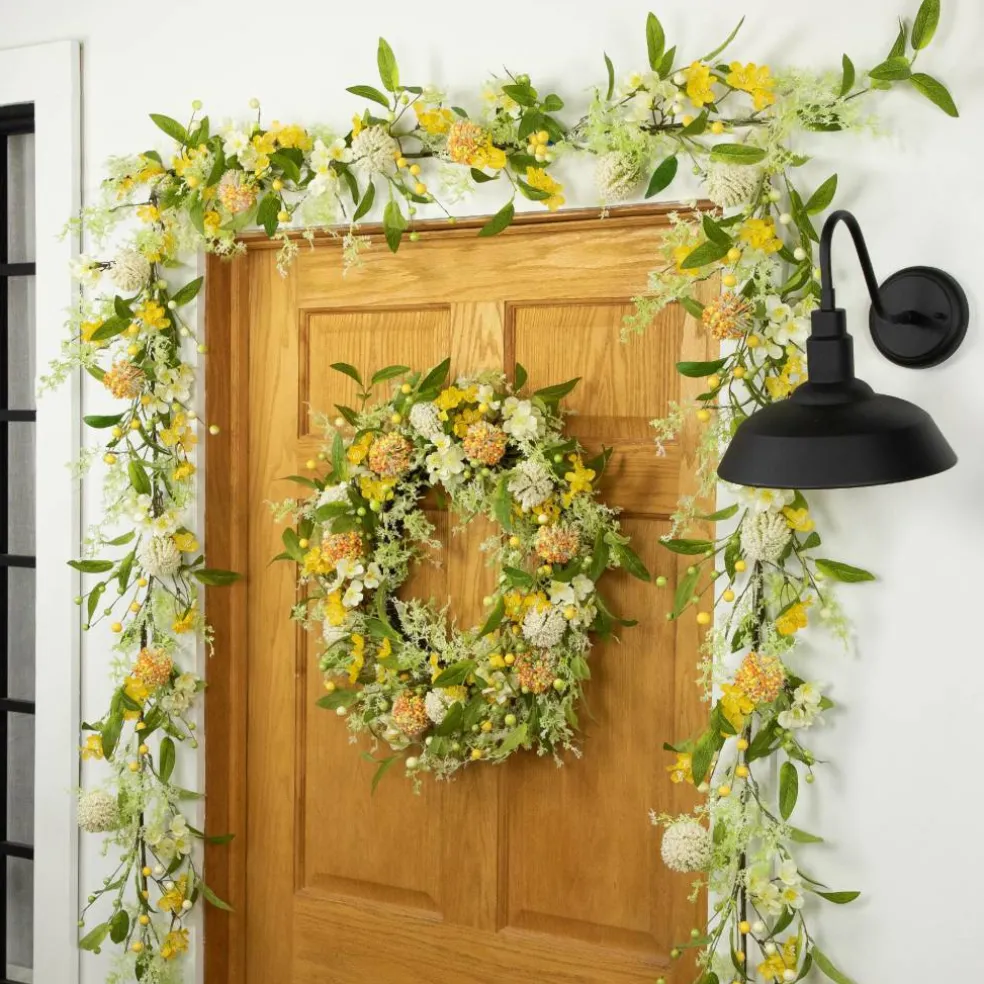 5ft. Yellow Berry & Thistle Floral Spring Garland