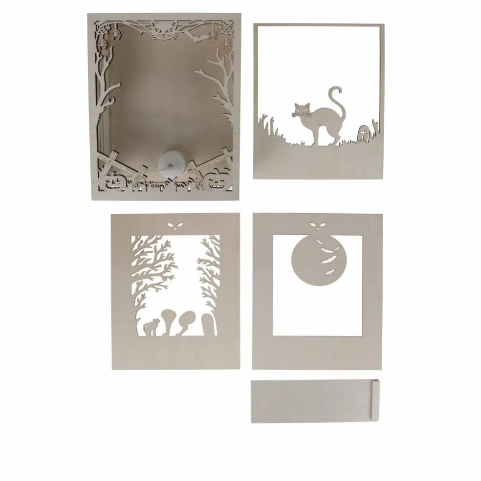8.75" Full Moon Cat Shadow Box DIY LED Wood Décor by Make Market®