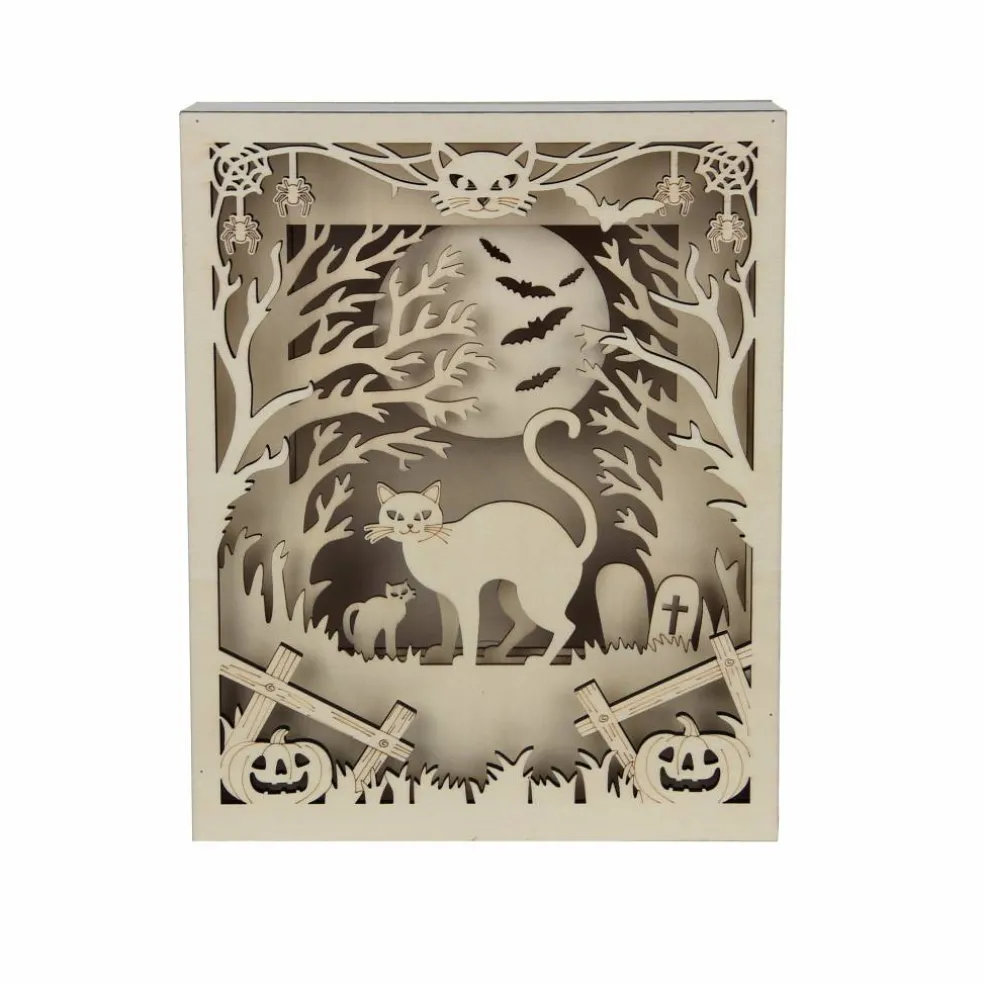 8.75" Full Moon Cat Shadow Box DIY LED Wood Décor by Make Market®
