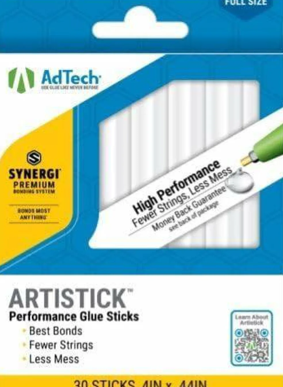 Full-Size Artistick High Performance Hot Glue Sticks - 30 Sticks, Hi-Temp, Strong Bonding for Crafts, Repairs, and DIY Projects