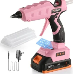 Full Size Cordless Glue Gun,20V Temp Adjust LCD Digital Display Fast Heating Accurate Dual Temp, Dripless Full Size Heavy Duty Hot Gun Kit with 12 Pcs Sticks (Battery Included)