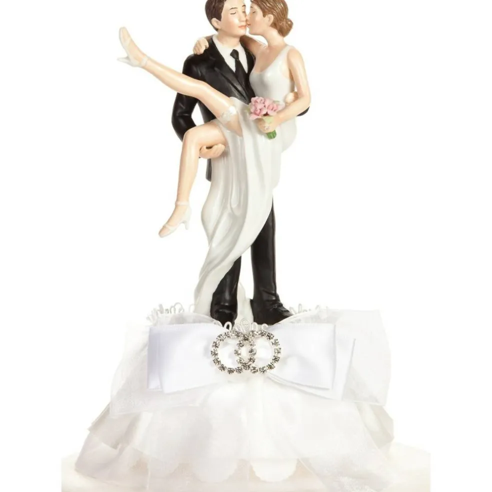 Funny Sexy Rhinestone Over the Threshold Wedding Rings Cake Topper (White)