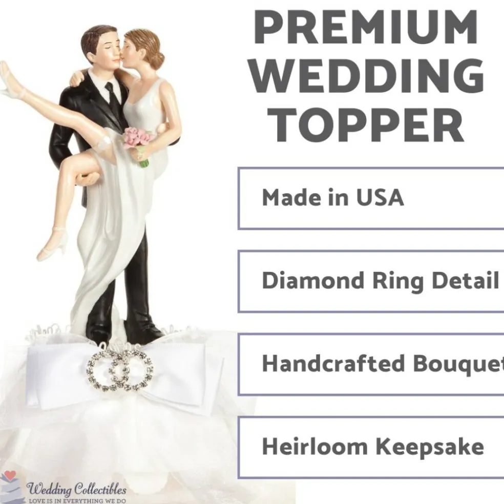 Funny Sexy Rhinestone Over the Threshold Wedding Rings Cake Topper (White)