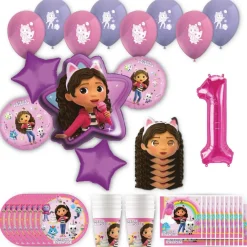 Gabby's Dollhouse Birthday Party Kit with Number