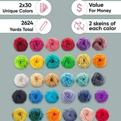 60*20g Acrylic Yarn Skeins - 2600 Yards of Soft Yarn for Crocheting, Knitting and Craft Projects
