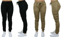 Galaxy By Harvic Loose Fit Cotton Stretch Twill Women's Cargo Joggers 2 Pack