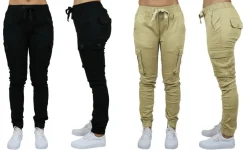 Galaxy By Harvic Loose Fit Cotton Stretch Twill Women's Cargo Joggers 2 Pack
