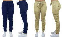 Galaxy By Harvic Loose Fit Cotton Stretch Twill Women's Cargo Joggers 2 Pack