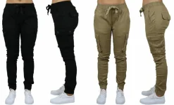 Galaxy By Harvic Loose Fit Cotton Stretch Twill Women's Cargo Joggers 2 Pack