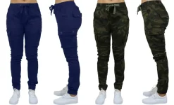 Galaxy By Harvic Loose Fit Cotton Stretch Twill Women's Cargo Joggers 2 Pack