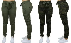 Galaxy By Harvic Loose Fit Cotton Stretch Twill Women's Cargo Joggers 2 Pack