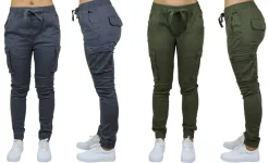Galaxy By Harvic Loose Fit Cotton Stretch Twill Women's Cargo Joggers 2 Pack