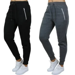 Galaxy by Harvic Women's Relaxed-Fit Fleece-Lined Zipper Pockets Jogger Sweatpants, 2 Pack