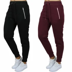 Galaxy by Harvic Women's Relaxed-Fit Fleece-Lined Zipper Pockets Jogger Sweatpants, 2 Pack