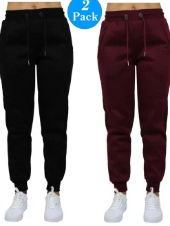 Galaxy by Harvic Women’s Slim Fit Heavyweight Fleece-Lined Joggers 2 Pack