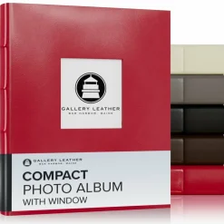 Gallery Leather Compact with Window Album 4x6-3 Ring Binder Photo Album with Window, 60 Pages for 120 Photos, Fillable, Handcrafted - 9.25 x 8 "
