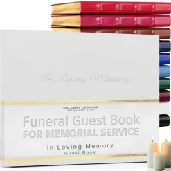 Gallery Leather Guest Book Funeral, In Loving Memory, Memorial, 192 Lined Pages, Bonded Leather, Hardcover
