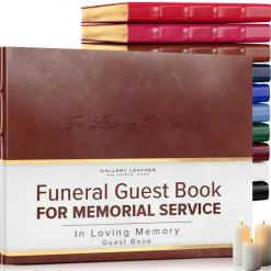 Gallery Leather Guest Book Funeral, In Loving Memory, Memorial, 192 Lined Pages, Bonded Leather, Hardcover