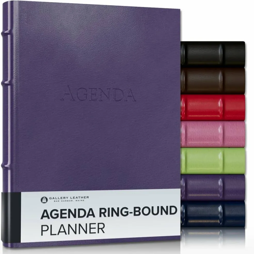 Gallery Leather 3-Ring Bound Weekly Monthly Planner 2026, Elegantly 3-Ring Bound Calendar Planner and Notebook with Gold-Gilded Page Edges, 12 Months - 9 x 7 "