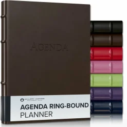 Gallery Leather 3-Ring Bound Weekly Monthly Planner 2026, Elegantly 3-Ring Bound Calendar Planner and Notebook with Gold-Gilded Page Edges, 12 Months - 9 x 7