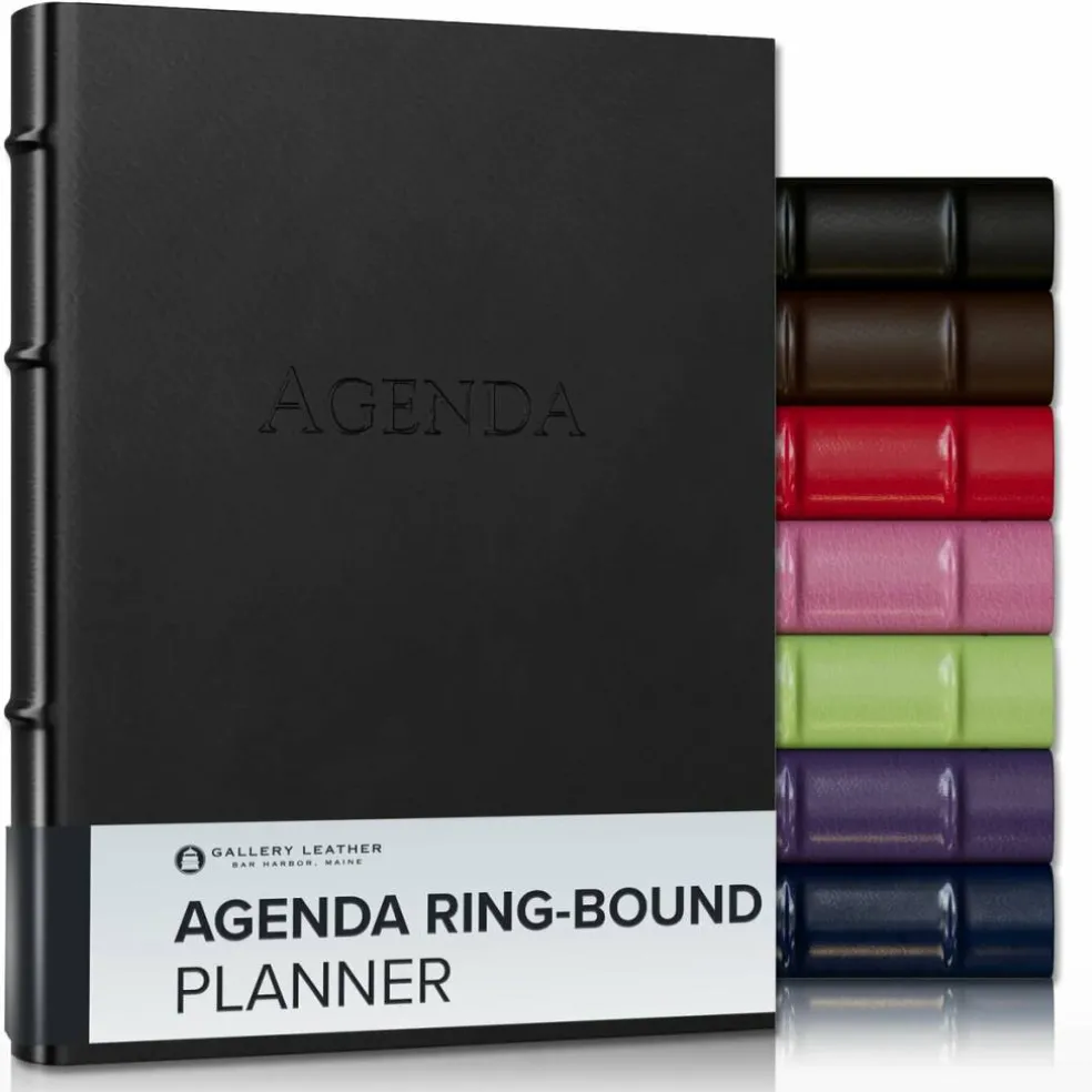 Gallery Leather 3-Ring Bound Weekly Monthly Planner 2026, Elegantly 3-Ring Bound Calendar Planner and Notebook with Gold-Gilded Page Edges, 12 Months - 9 x 7 "
