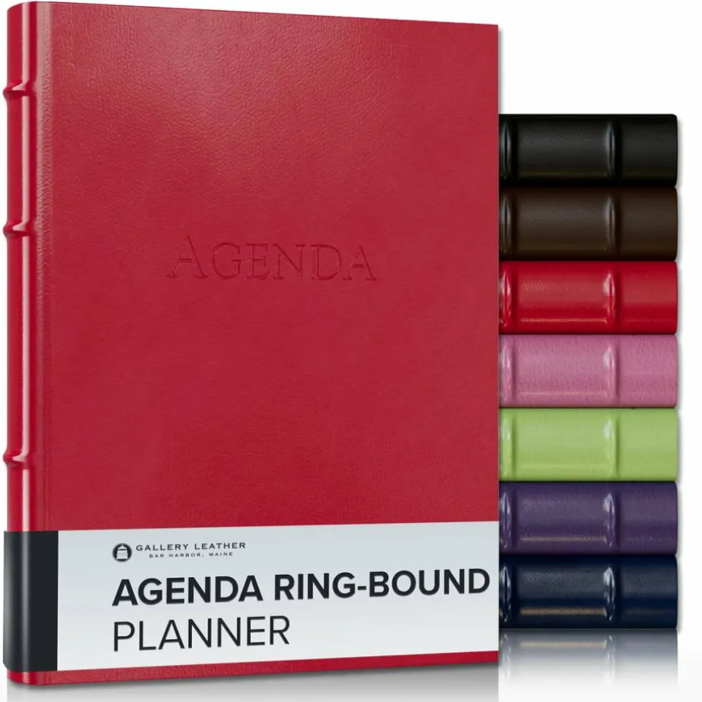 Gallery Leather 3-Ring Bound Weekly Monthly Planner 2026, Elegantly 3-Ring Bound Calendar Planner and Notebook with Gold-Gilded Page Edges, 12 Months - 9 x 7 "