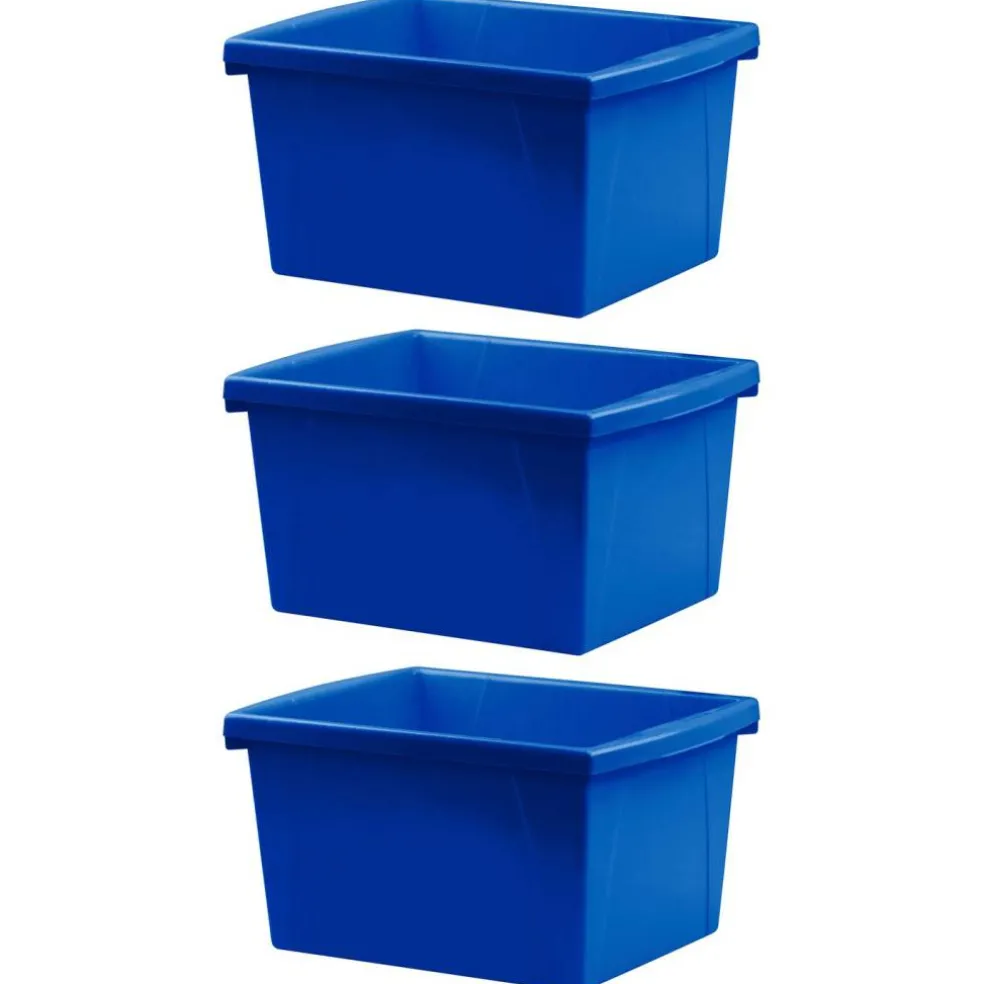 4 Gallon Classroom Storage Bin, Blue, Pack of 3