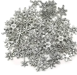 100g Antique Silver Snowflake Charms (80–90pcs) – Zinc Alloy Winter Pendant Mix for Jewelry Making, DIY Bracelets, Necklaces, Earrings, Scrapbooking & Christmas Crafts