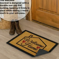 Gardenised Heavy Duty Coco Coir Doormat Non Slip PVC Baking Embossed Welcome Design Natural Coconut Fiber Floor Mat for Front Door Porch Patio Entryway Garage Mudroom & Outdoor Use 18x30"
