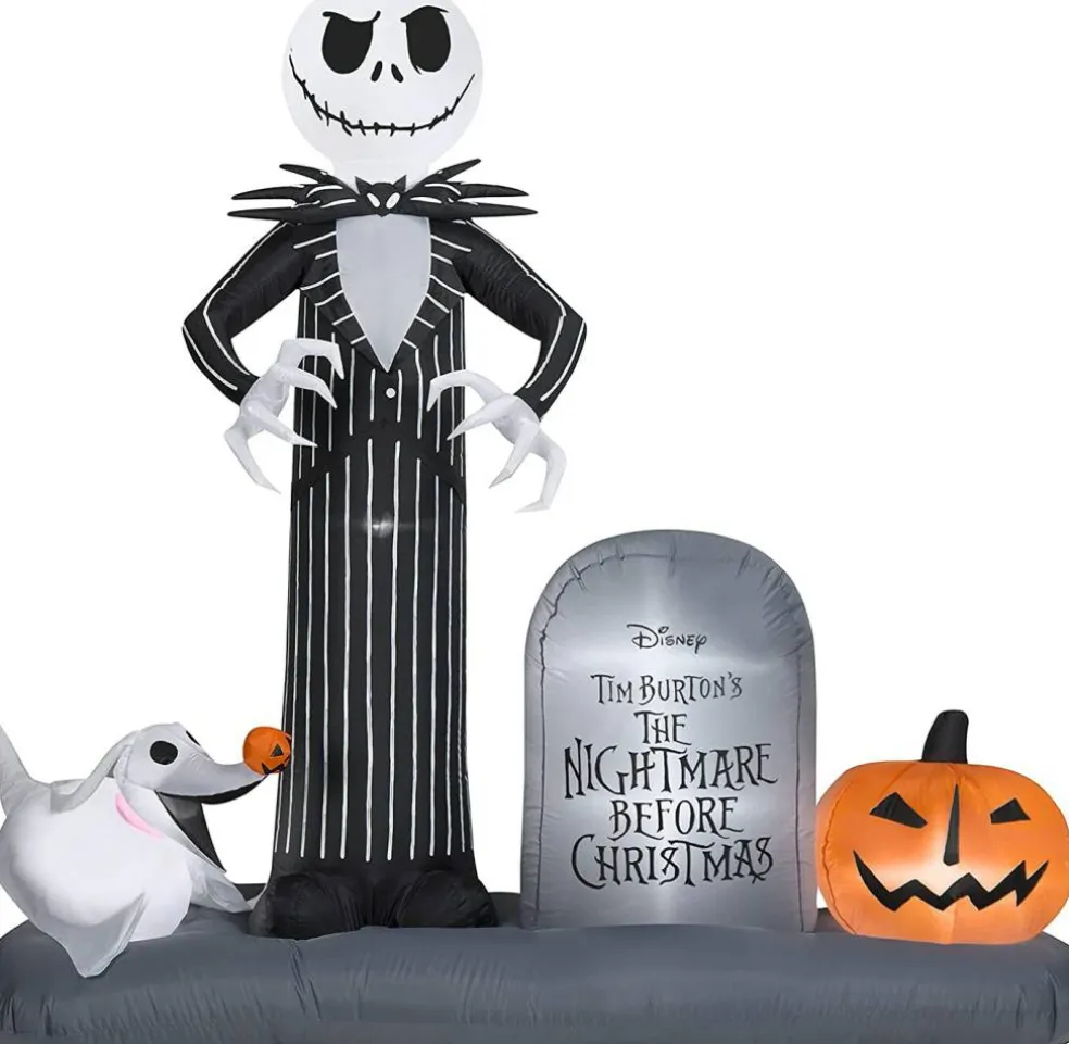 6.5' Gemmy Airblown Jack Skellington Tombstone Scene w/ Zero 227161