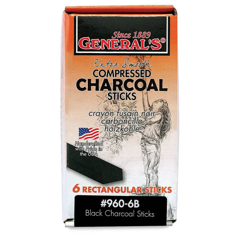 General’s Jumbo Compressed Charcoal - 6B, Box of 6 Sticks