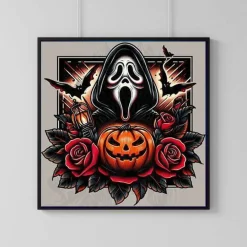 Ghostface 5D Diamond Painting Kit 16x16” – Horror Movie DIY Full Drill Diamond Art for Adults & Beginners, Halloween Wall Decor Craft Gift with Sparkling Resin Beads