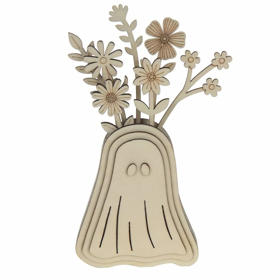 8.75" Ghost Vase with Flowers Layered DIY Wood Décor by Make Market®
