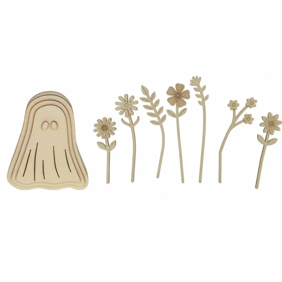 8.75" Ghost Vase with Flowers Layered DIY Wood Décor by Make Market®