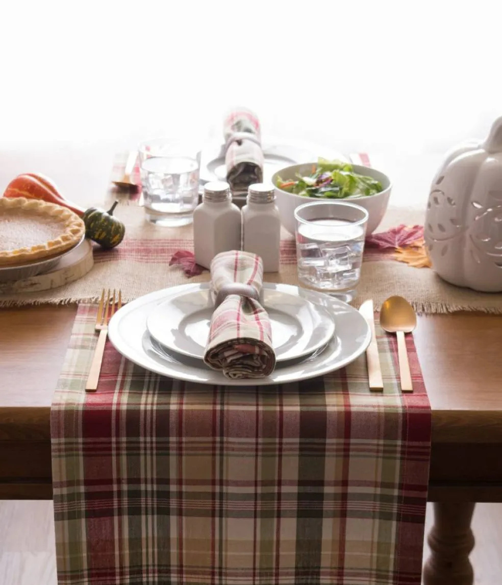 Give Thanks Plaid Fall Table Decor, Autumn & Thanksgiving Tabletop Linens, 14x72 Table Runner