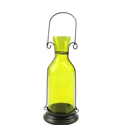 12" Glass Bottle Tea Light Candle Lantern, Yellow