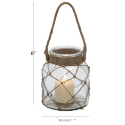 8" Glass Coastal Candle Holder Lantern