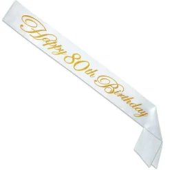 Glittered Happy 80th Birthday Satin Sash