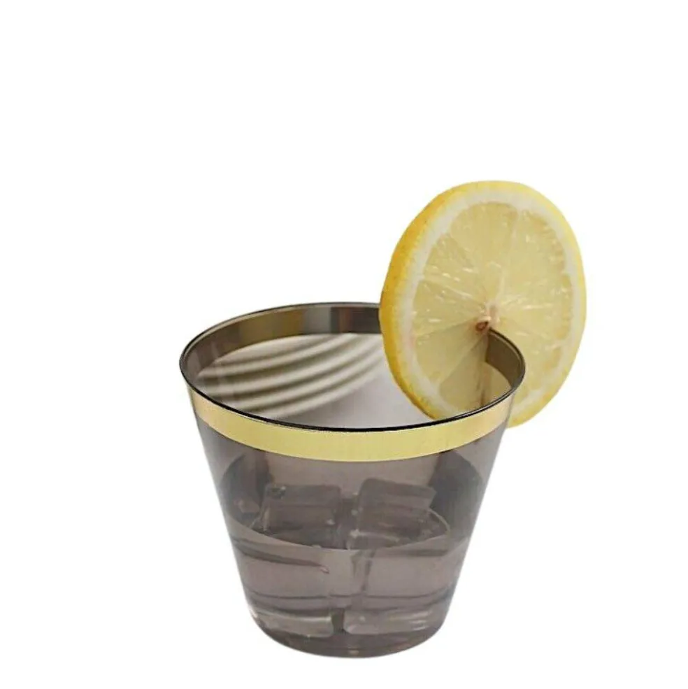 25 Glittered 9oz Plastic Cups with Gold Trim