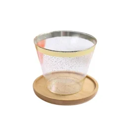25 Glittered 9oz Plastic Cups with Gold Trim