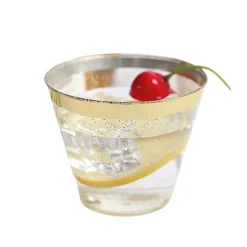 25 Glittered 9oz Plastic Cups with Gold Trim