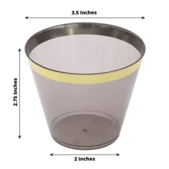 25 Glittered 9oz Plastic Cups with Gold Trim