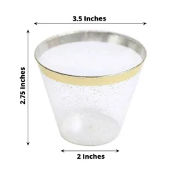 25 Glittered 9oz Plastic Cups with Gold Trim
