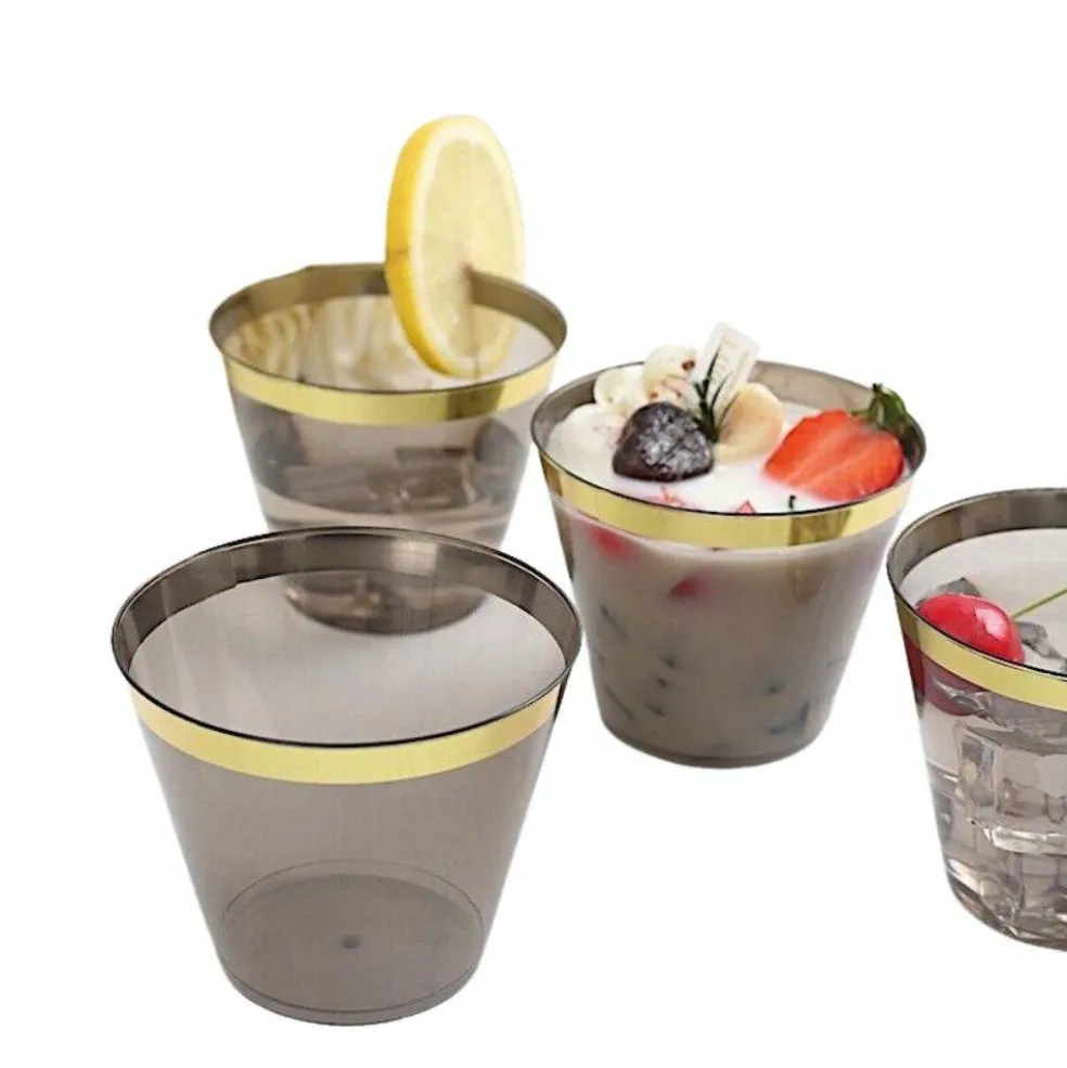 25 Glittered 9oz Plastic Cups with Gold Trim