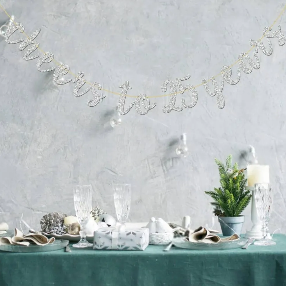 Glitter Silver Cheers to 25 Years Banner (Silver)
