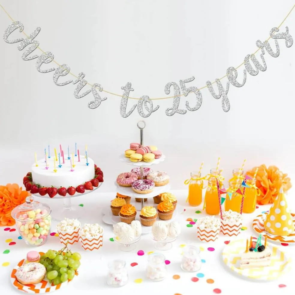 Glitter Silver Cheers to 25 Years Banner (Silver)