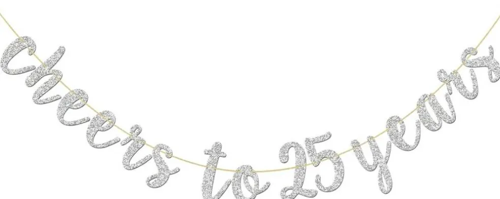 Glitter Silver Cheers to 25 Years Banner (Silver)