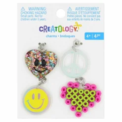Glittery Heart, Peace Sign, Smiley Face & Melted Bead Heart Charms by Creatologyâ„¢